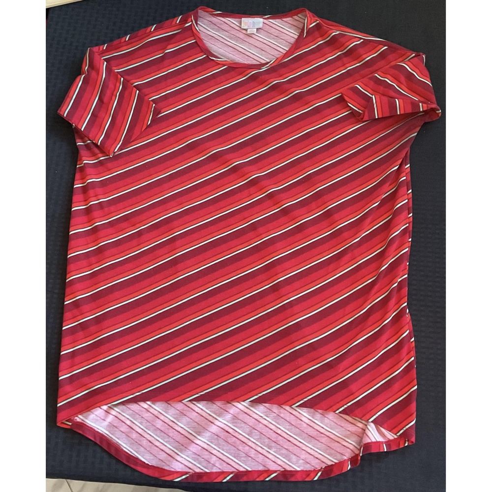 LuLaRoe Shirt Womens XS Red Diagonal Stripe High Low Hem Tunic Tee Short Sleeve